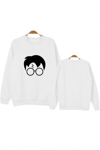 Harry Potter Figure Face Pattern Round Neck Long Sleeve Pullover Sweatshirt