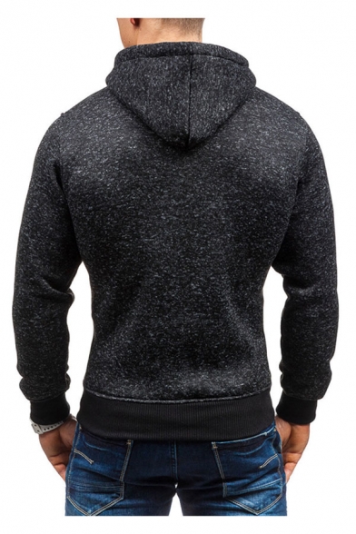 Mens Fashion Hooded Sweatshirt Space Dye Drawstring Ribbed Trim Pockets Zip Closure Button Long-sleeved Slim Fit Hooded Sweatshirt