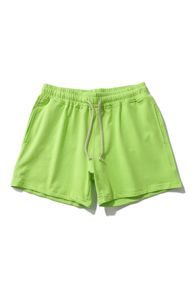 Sportive Solid Color Drawstring Pocket Mid Rise Straight Fit Running Shorts for Men