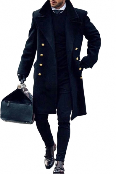 Basic Mens Trench Coat Mid-Length Button Detail Notched Lapel Collar Long Sleeve Slim Fitted Mid-Length Trench Coat