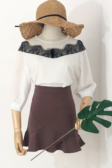 Creative Womens Skirt Plain Sewing Dart Anti-Emptied Ruffle Hem Zipper Back Mini Trumpet Skirt