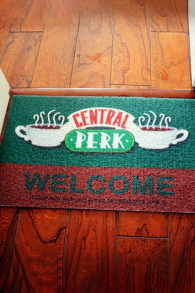 Designer Letter Central Perk Welcome Graphic Colorblock Anti-slip Carpet in Green