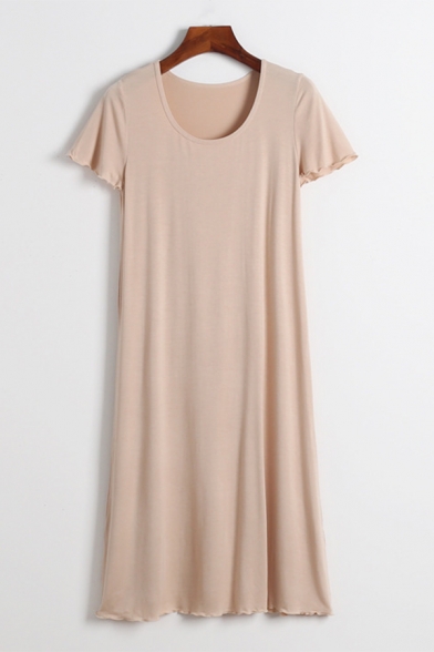 Loose V Neck Short Sleeve Plain Mini A-Line Dress