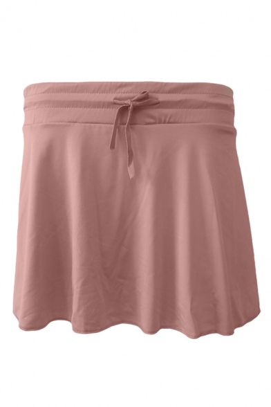 Womens Shorts Unique Solid Color Breathable Loose Fitted Drawstring Waist Yoga Skort