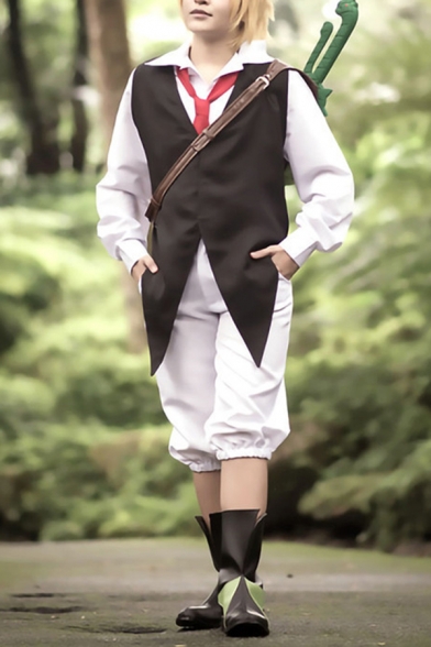 Mens Retro Cosplay Co-ords Vest Suit Knee Length Shorts Loose Fitted Co-ords with Tie