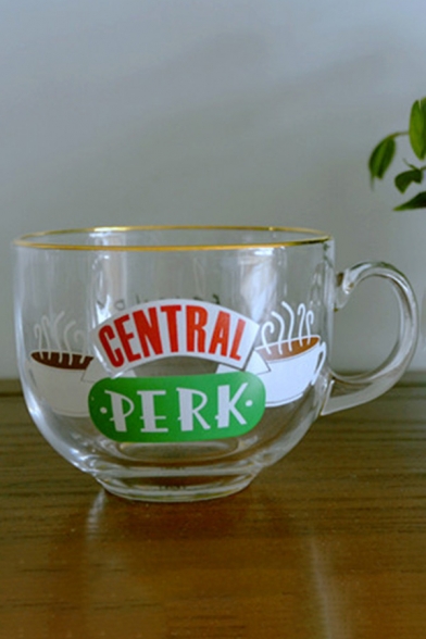 Simple Letter Central Perk Graphic Sheer Glass Cup in White