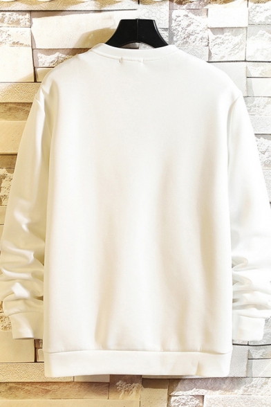Simple Sweatshirt Moon Pattern Long Sleeve Round Neck Fitted Sweatshirt for Men