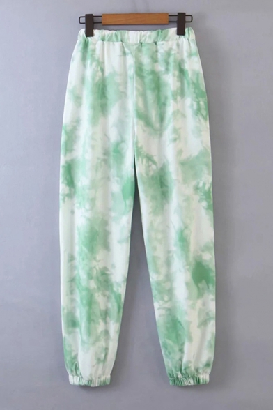Womens Pants Fashionable Tie Dye High Drawstring Waist Cuffed Regular Fit 7/8 Length Tapered Jogger Pants