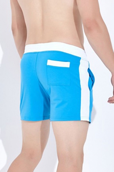 Casual Color Block Tape Drawstring Waist Pocket Slim Fit Track Shorts for Men