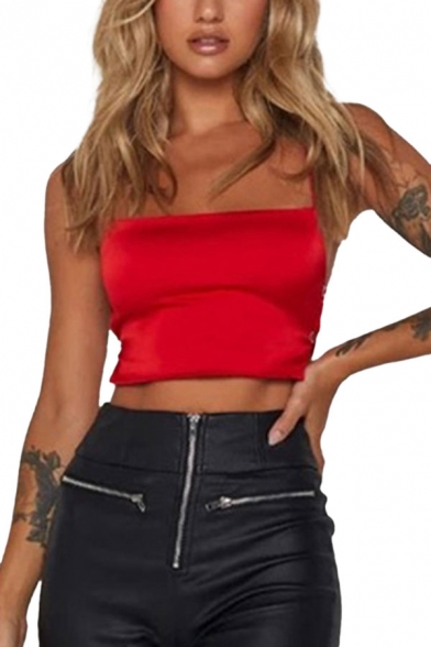 Chic Womens Solid Color Halter Hollow Out Back Fitted Crop Cami Top