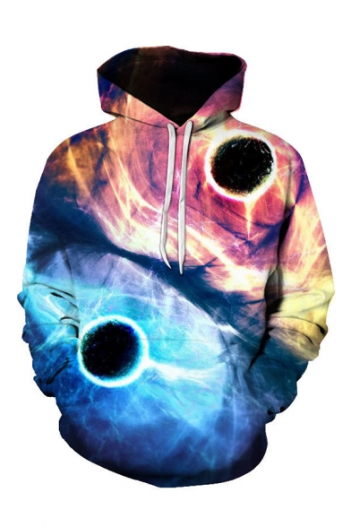 Cool Mens 3D Hooded Sweatshirt Color Block Balls Pattern Drawstring Full Sleeve Fitted Hoodie with Pocket