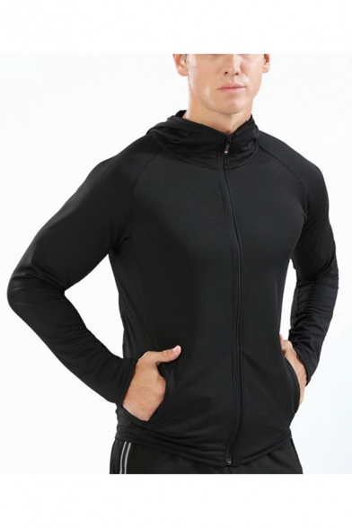 Men's Trendy Jacket Color-block Zip Placket Long Sleeves Hooded Pockets Slim Fit Sporty Jacket