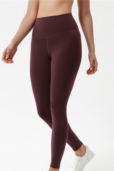 Training Ladies Solid Color High Waist Ankle Length Skinny Yoga Pants