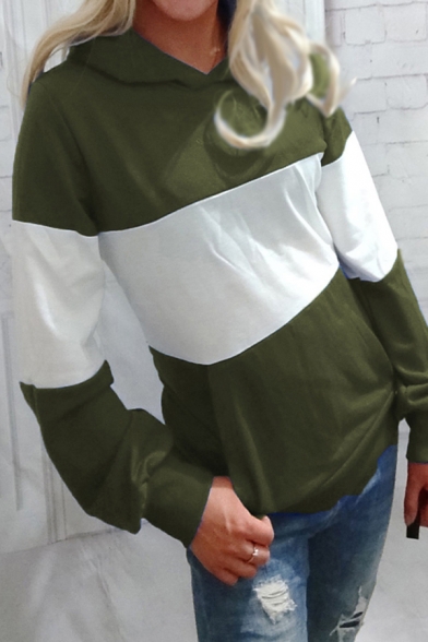 Fashionable Color Block Pocket Long Sleeve Regular Fit Hooded Sweatshirt