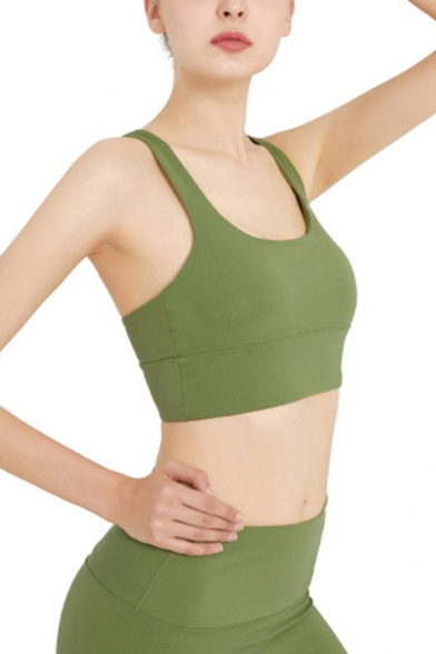 Popular Womens Strappy Hollow Out Back Slim Fit Sports Bustier Top in Green