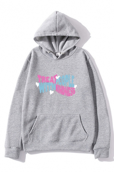 Simple Mens Hoodie Heart Letter Treat People with Kindness Pattern Kangaroo Pocket Drawstring Long Sleeve Relaxed Fitted Hoodie