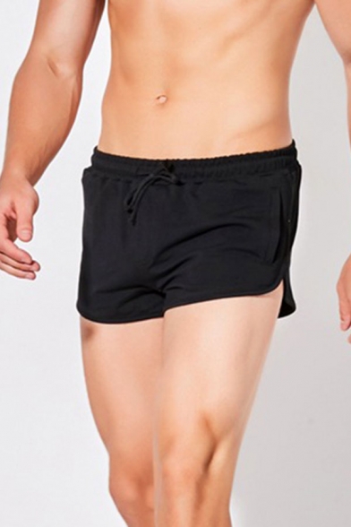 Sportive Solid Color Elasticated Drawstring Waist Pocket Mid Rise Relaxed Fit Running Shorts for Men