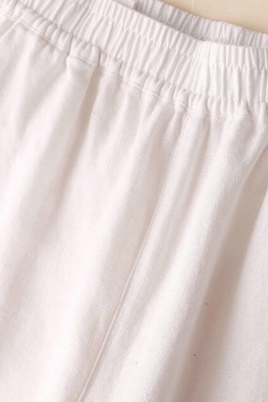 Womens Pants Fashionable Plain Elastic Waist Loose Fitted 7/8 Length Wide Leg Pants