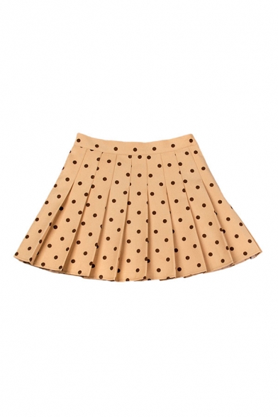 Womens Skirt Trendy Polka Dot Pattern High Waist Anti-Emptied Side Zipper Mini A-Line Pleated Skirt
