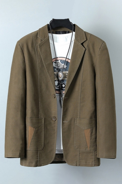 Chic Mens Jacket Panel Pockets Slash Front Pockets Two-Button Long Sleeve Lapel Collar Regular Fit Suit Jacket