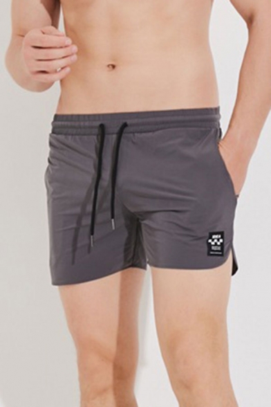 Cool Mens Fast Dry Drawstring Waist Split Hem Pocket Mid Rise Straight Fit Shorts
