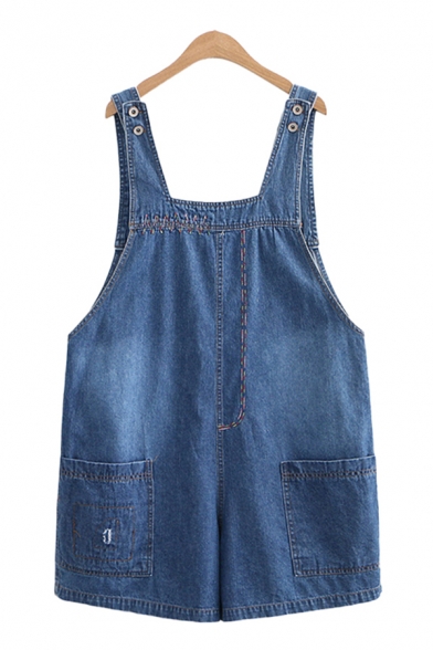 Cool Overalls Light Wash Ripped Pocket Stitch Button Short Denim Overalls for Girls