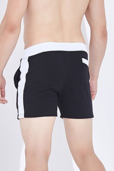 Leisure Color Block Tape Drawstring Waist Pocket Slim Track Shorts for Men