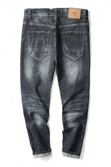 Men's Cool Bleach Wash Loose Fit Black Harem Jeans