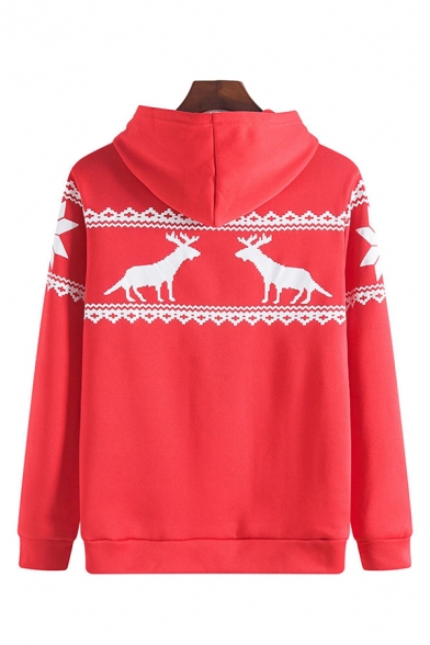 Mens Hooded Sweatshirt Casual Deer Heart Chevron Pattern Cuffed Zipper up Long Sleeve Regular Fit Hooded Sweatshirt