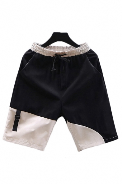 Popular Shorts Colorblock Pocket Drawstring Cuffed Mid Rise Regular Fit Shorts for Men