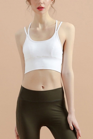 Sportswear Ladies Solid Color Strappy Hollow Out Back Fitted Crop Bustier