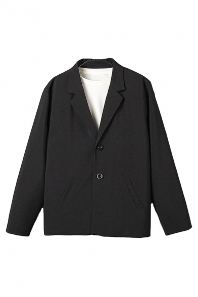 Vintage Mens Jacket Solid Color Button up Slash Front Pockets Long Sleeve Lapel Collar Loose Fit Suit Jacket