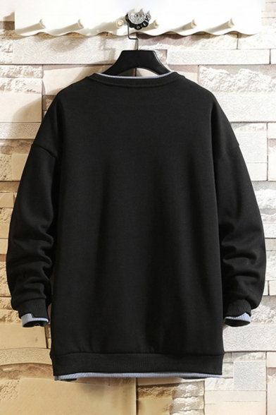 Vintage Mens Pullover Sweatshirt Faux Twinset Long Sleeve Relaxed Fit Crew Neck Pullover Sweatshirt