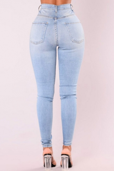 Women's Trendy Colorblock Light Blue Super Skinny Fit Jeans