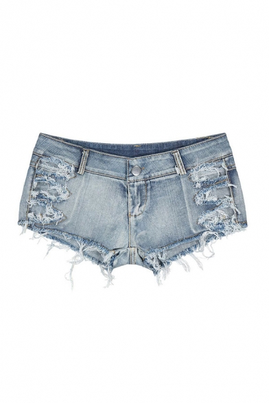 Womens Trendy Shorts Ripped Slim Low-rise Mini Zip Placket Denim Shorts with Washing Effect