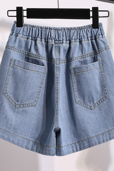 Cool Womens Shorts Asymmetric Hem Loose Fitted Elastic Waist A-Line Denim Shorts
