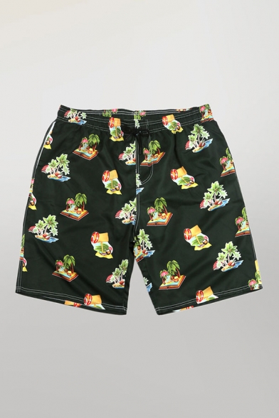 Holiday Mens All Over Flower Leaf Printed Drawstring Waist Straight Shorts