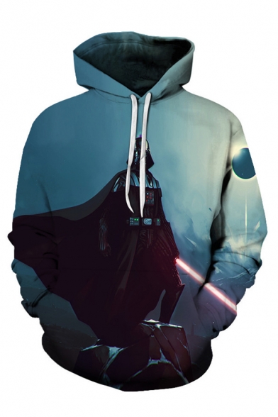Star Wars Darth Vader 3D Pattern Long Sleeve Blue Drawstring Hoodie