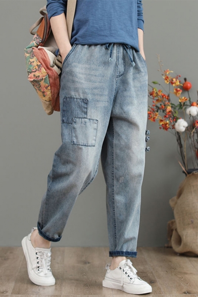 patchwork tapered carrot jeans