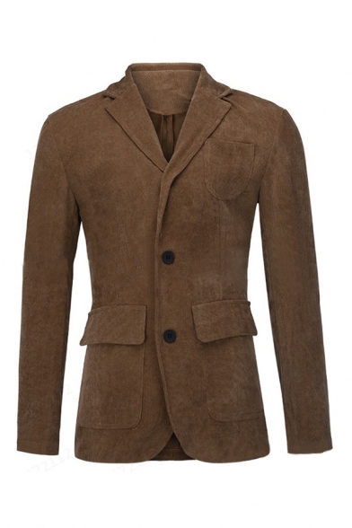 Winter Popular Long Sleeve Button Front Lapel Solid Color Chocolate Corduroy Jacket Coat
