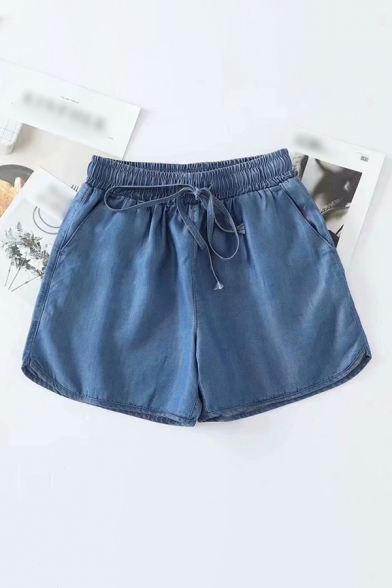 

Womens Shorts Unique Tencel Denim Breathable Drawstring Waist Regular Fitted Relaxed Shorts, Dark blue;light blue, LM692226