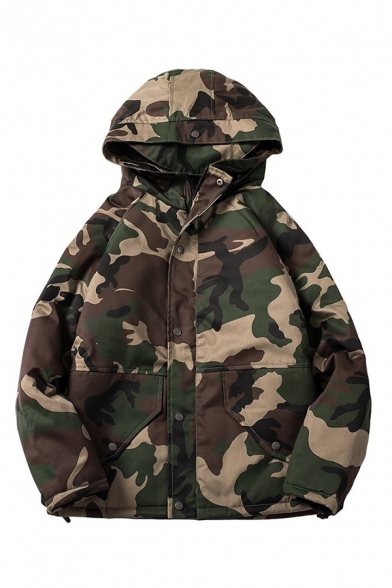 Chic Camouflage Print Zipper Long Sleeve Hooded Coat for Couple