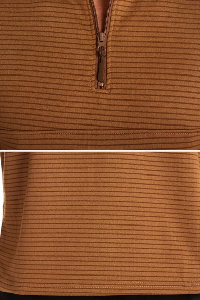 Chic Tee Top Horizontal Lines Pattern Mock Neck Long Sleeve 1/4 Zip Regular Fit Tee Top for Men