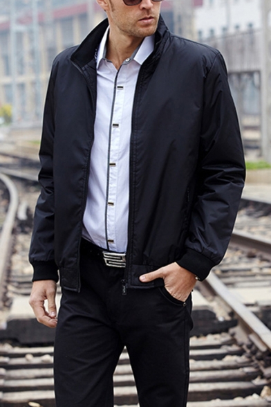 Cool Mens Jacket Plaid-Lined Zipper up Long Sleeve Turn-down Collar Regular Fit Varsity Jacket