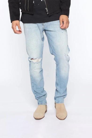 Men's New Fashion Cool Knee Cut Slim Fit Ripped Biker Jeans