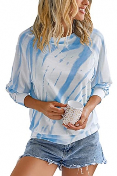 Popular Tie Dye Round Neck Long Sleeve Regular Fit T-Shirt for Women