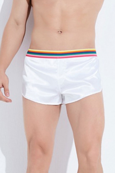 White Casual Patchwork Elasticated Waist Mid Rise Relaxed Fit Pajama Shorts for Men