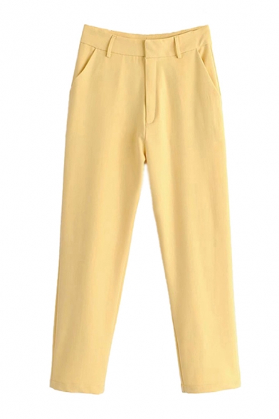 Womens Pants Creative Solid Color Zipper Fly Ankle Length Regular Fit Tapered Tailored Pants