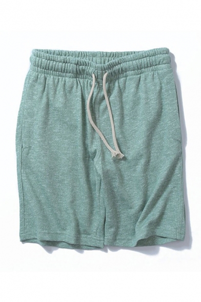 Casual Plain Elasticated Drawstring Waist Pocket Regular Fit over the Knee Length Track Shorts for Men