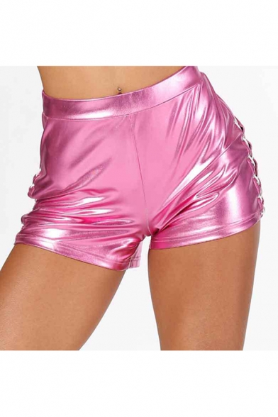 Club Girls Lace Side High Rise Metallic Skinny Shorts